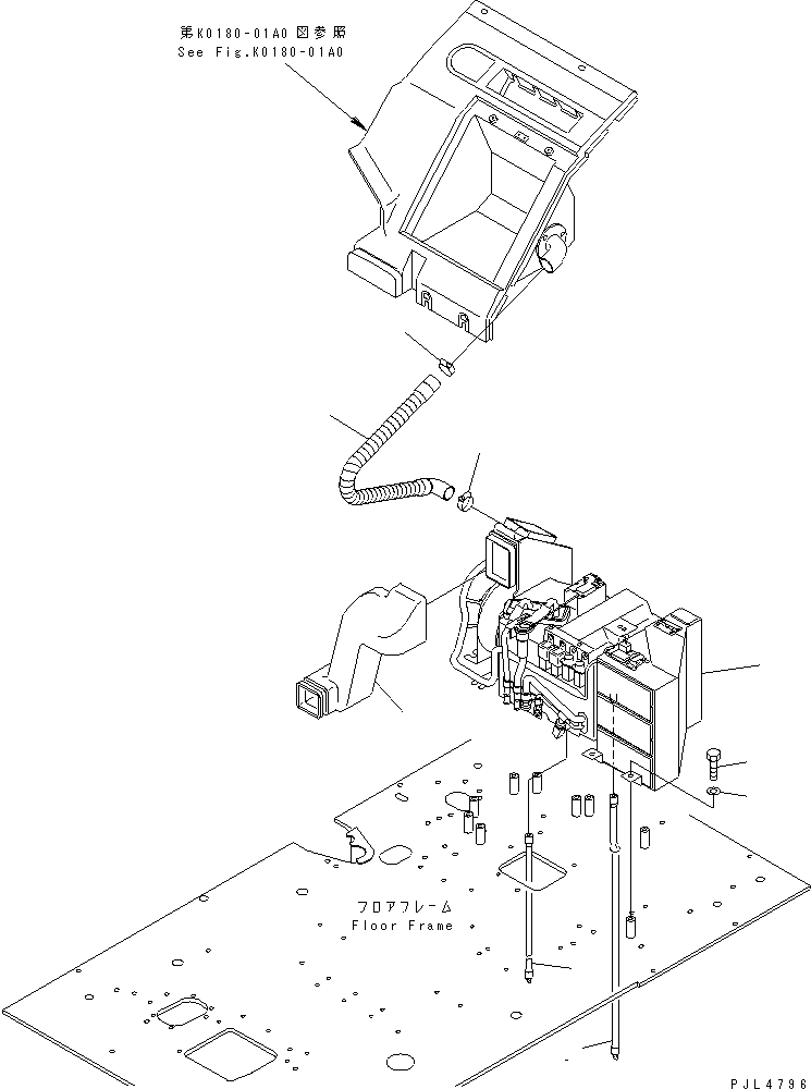 Komatsu parts book diagram for PC1100LC-6 S/N 10001-UP: FLOOR FRAME (AIR CONDITIONER)(#10158-)