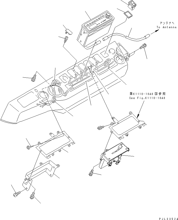 Komatsu parts book diagram for PC1100LC-6 S/N 10001-UP: FLOOR FRAME (PANEL AND BASE) (RADIO AND HEATER PANEL) (FOR U.S.A.)(#10158-)