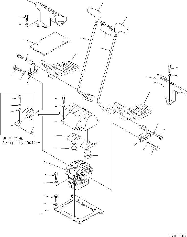 Komatsu parts book diagram for PC1100LC-6 S/N 10001-UP: TRAVEL LEVER (LEVER AND PEDAL)(#10001-10157)