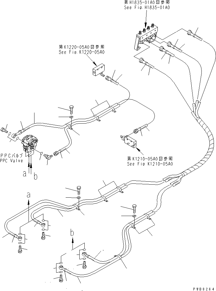 Komatsu parts book diagram for PC1100LC-6 S/N 10001-UP: TRAVEL LEVER (PPC TRAVEL LINE)(#10001-10157)