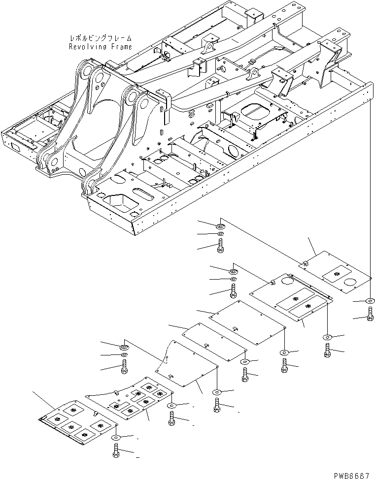 Komatsu parts book diagram for PC1100LC-6 S/N 10001-UP: UNDER COVER (HEAVY DUTY) (REVOLVING FRAME) (DECK ? L.H.)(#10005-)