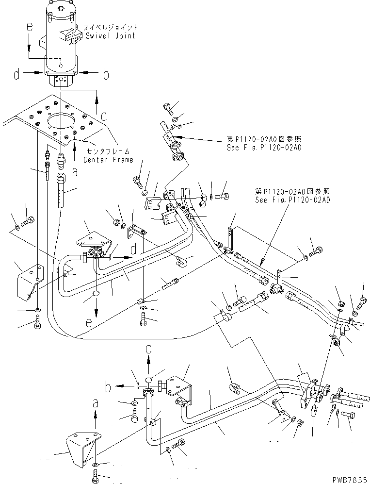 Komatsu parts book diagram for PC1100LC-6 S/N 10001-UP: TRAVEL PIPING (CENTER FRAME SIDE)