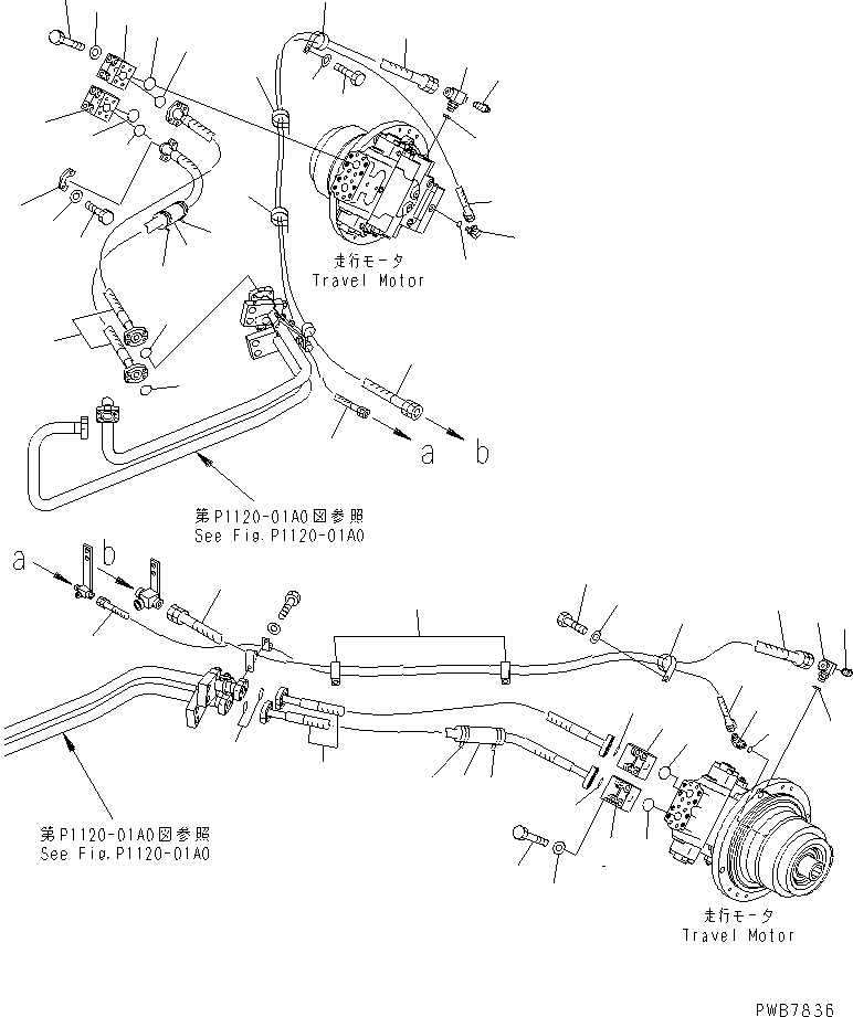 Komatsu parts book diagram for PC1100LC-6 S/N 10001-UP: TRAVEL PIPING (MOTOR SIDE)