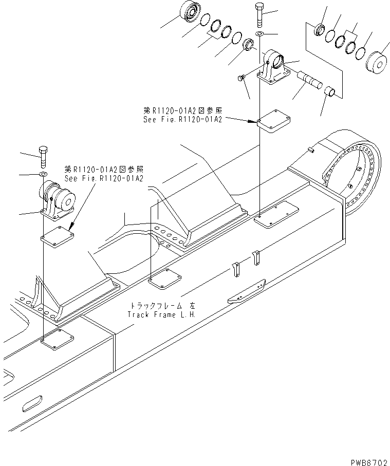 Komatsu parts book diagram for PC1100LC-6 S/N 10001-UP: TRACK FRAME (CARRIER ROLLER) (L.H.)(#10160-)