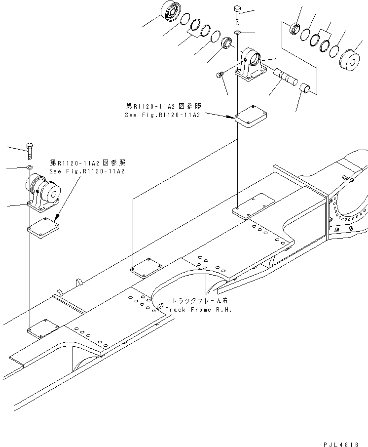 Komatsu parts book diagram for PC1100LC-6 S/N 10001-UP: TRACK FRAME (CARRIER ROLLER) (R.H.)(#10160-)