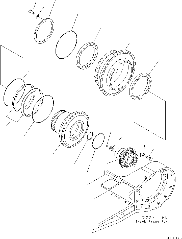 Komatsu parts book diagram for PC1100LC-6 S/N 10001-UP: TRACK FRAME (FINAL DRIVE) (SHAFT AND HUB) (R.H.)(#10160-)