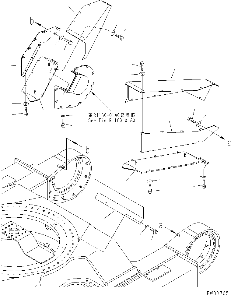 Komatsu parts book diagram for PC1100LC-6 S/N 10001-UP: TRAVEL PIPING COVER