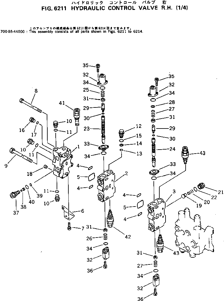 Excavators Komatsu / PC120-5C S/N 36601-UP (Custom Spec.)(pc120-0c) / HYDRAULIC CONTROL VALVE R.H.(1/4)(180210 : 6211)