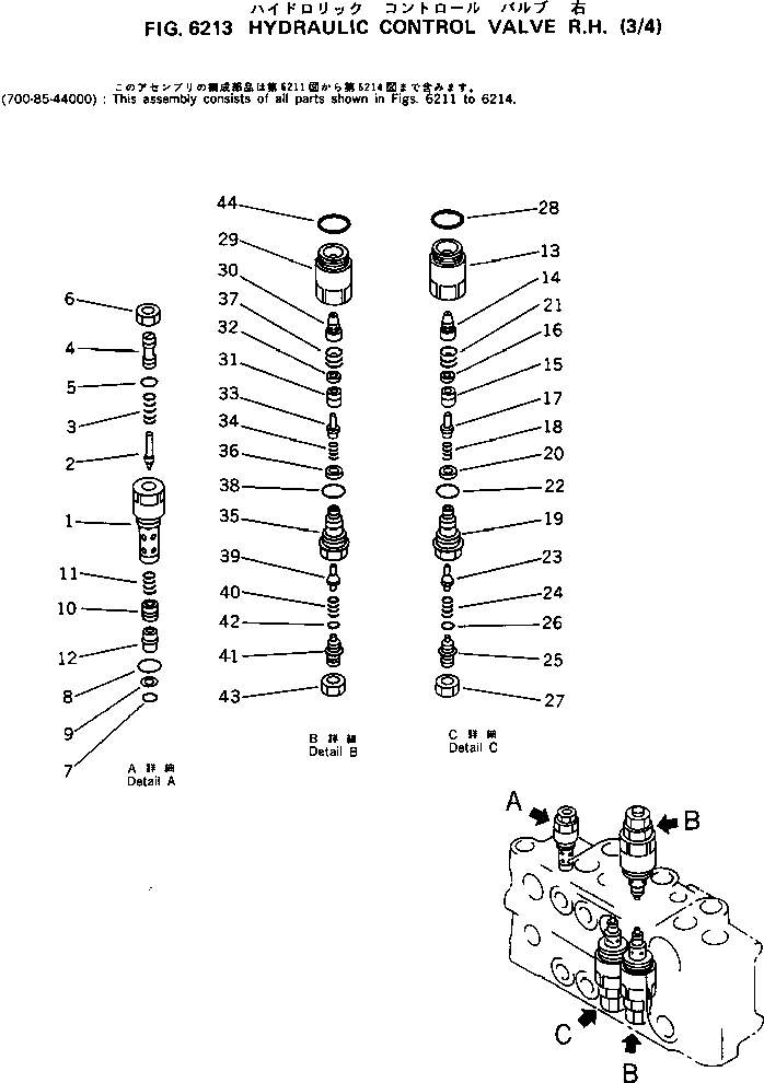 Excavators Komatsu / PC120-5C S/N 36601-UP (Custom Spec.)(pc120-0c) / HYDRAULIC CONTROL VALVE R.H.(3/4)(180230 : 6213)