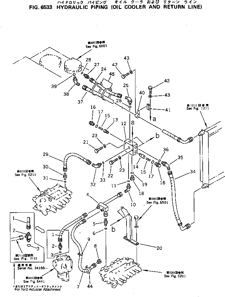 Komatsu parts book diagram for PC120-5Z S/N 36601-UP (Excel Spec.): HYDRAULIC PIPING (OIL COOLER AND RETUNE LINE)