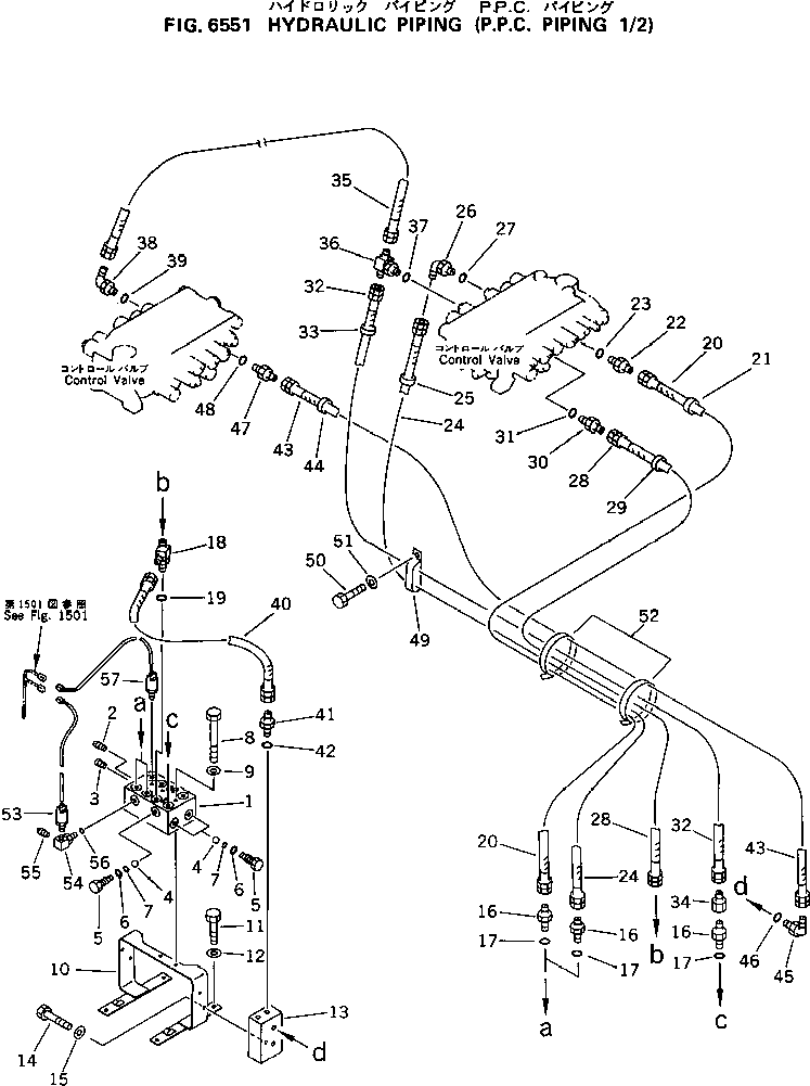Komatsu parts book diagram for PC120-5Z S/N 36601-UP (Excel Spec.): HYDRAULIC PIPING (P.P.C. PIPING) (1/2)