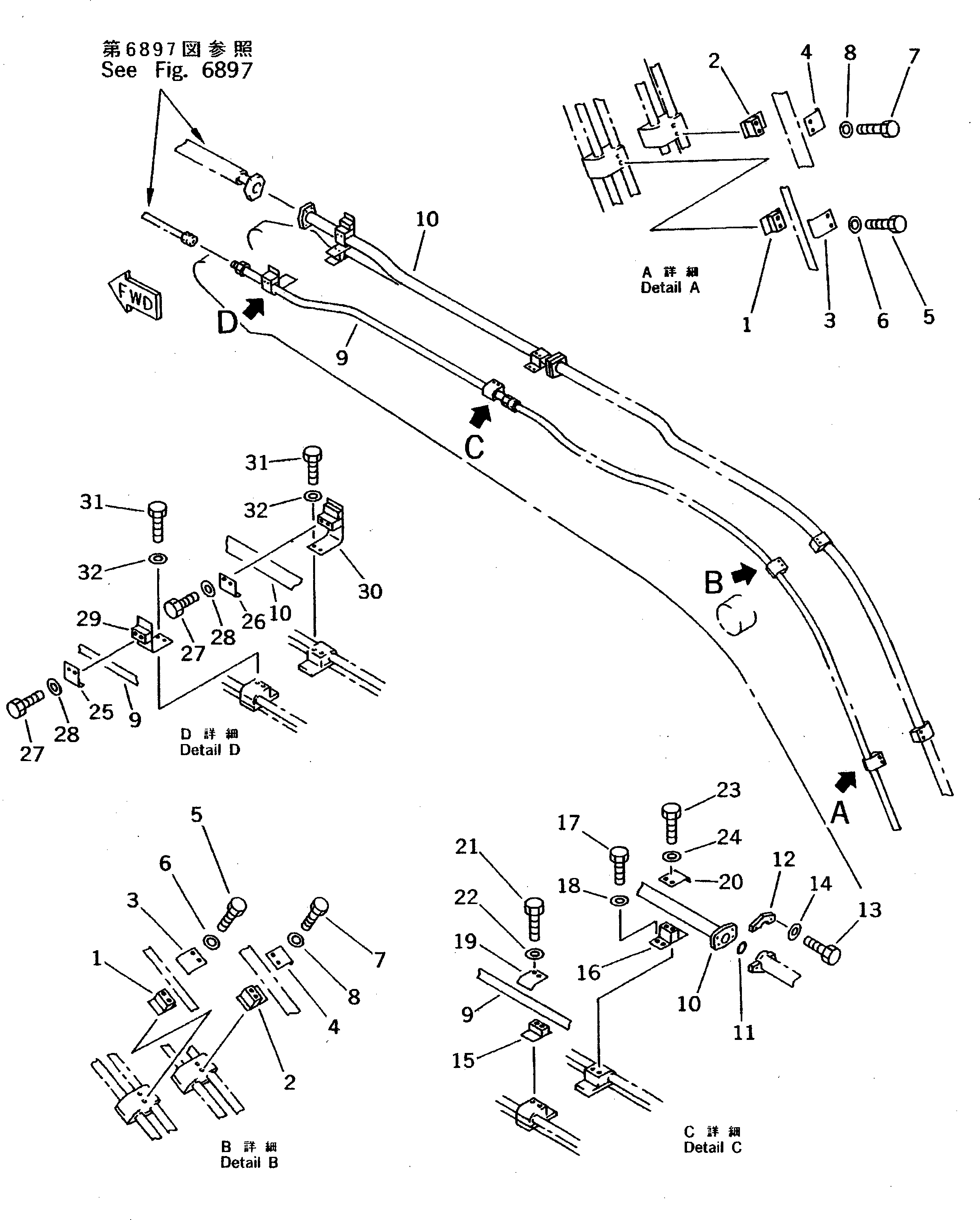 Komatsu parts book diagram for PC120-5Z S/N 36601-UP (Excel Spec.): HYDRAULIC PIPING (ATTACHMENT LINE) (1-ACTUATER ATTACHMENT) (2/2) (BOOM SIDE)
