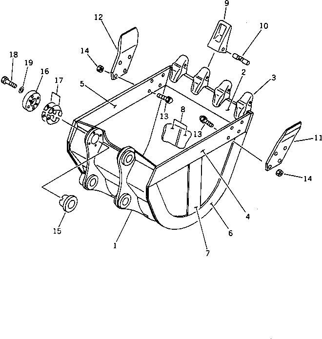 Komatsu parts book diagram for PC120-5Z S/N 36601-UP (Excel Spec.): REINFORCED BUCKET ? 0.45M3 WIDTH 860MM (HORIZONTAL PIN TYPE)