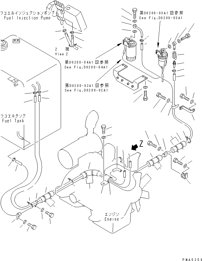 Excavators Komatsu / PC120-6Z S/N 45001-UP(pc120-8c) / FUEL LINE (PIPING) (WITH ADDITIONAL FUEL FILTER AND WATER SEPARATOR)(#45001-56999)(090050 : D0200-01A1)