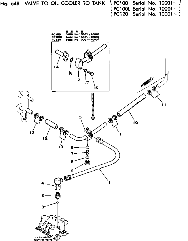 Excavators Komatsu / PC120-1 S/N 10001-UP(pc120-9c) / VALVE TO OIL COOLER TO TANK PIPING (PC120)(180220 : 648)