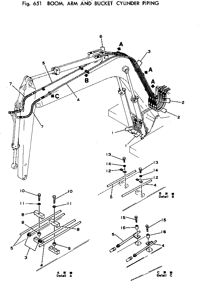 Excavators Komatsu / PC120-1 S/N 10001-UP(pc120-9c) / BOOM ? ARM AND BUCKET CYLINDER PIPING(180240 : 651)