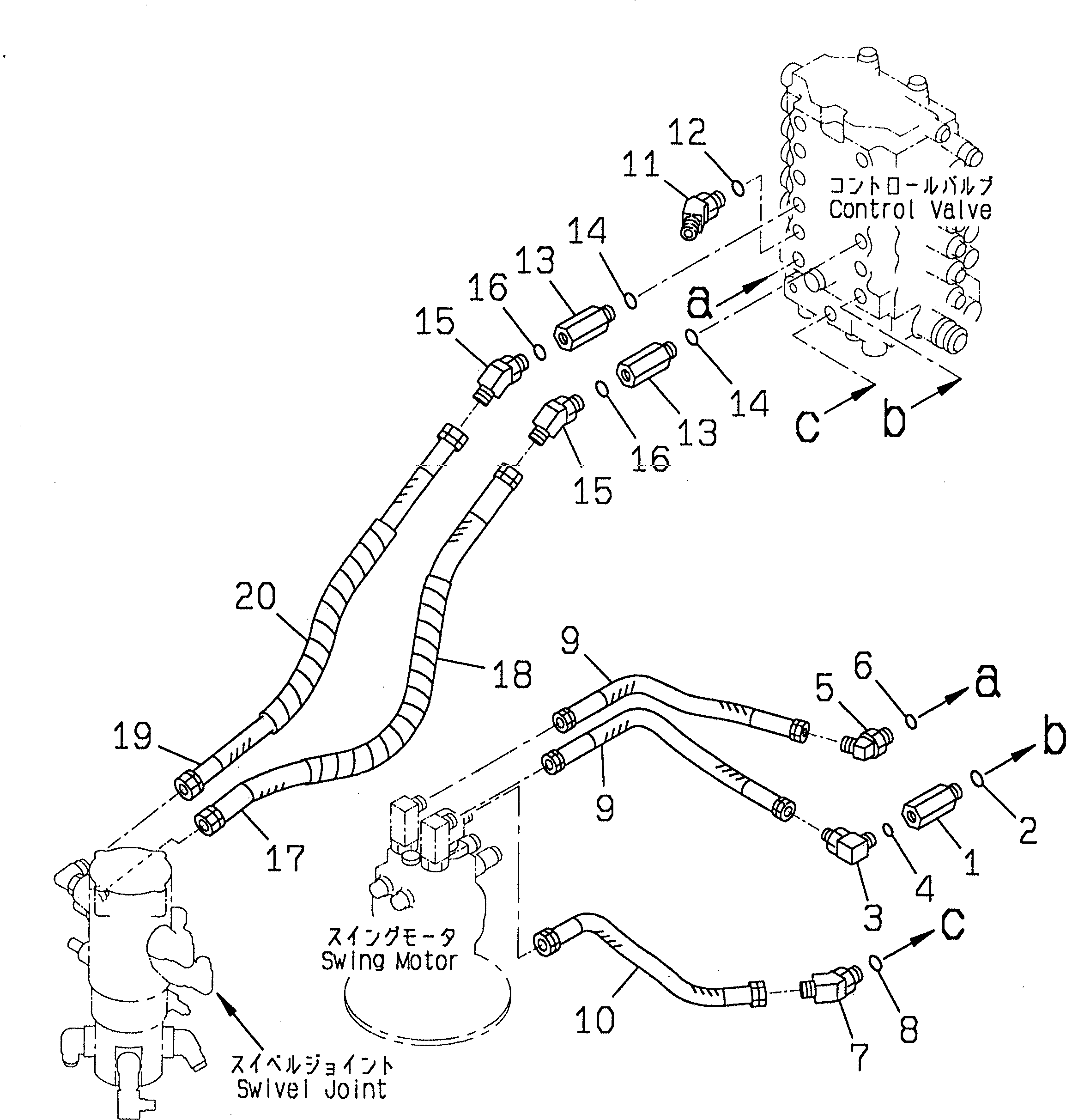Komatsu parts book diagram for PC120-6H S/N 45001-UP: VALVE PIPING (SWING AND TRAVEL)(#45001-56999)
