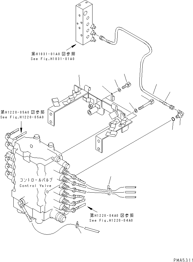 Komatsu parts book diagram for PC120-6H S/N 45001-UP: VALVE PIPING (DRAIN ? PILOT BRACKET AND PILOT CLAMP)(#45001-56999)