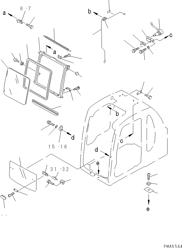 Komatsu parts book diagram for PC120-6H S/N 45001-UP: OPERATOR'S CAB (FRONT WINDOW)(#45001-49268)
