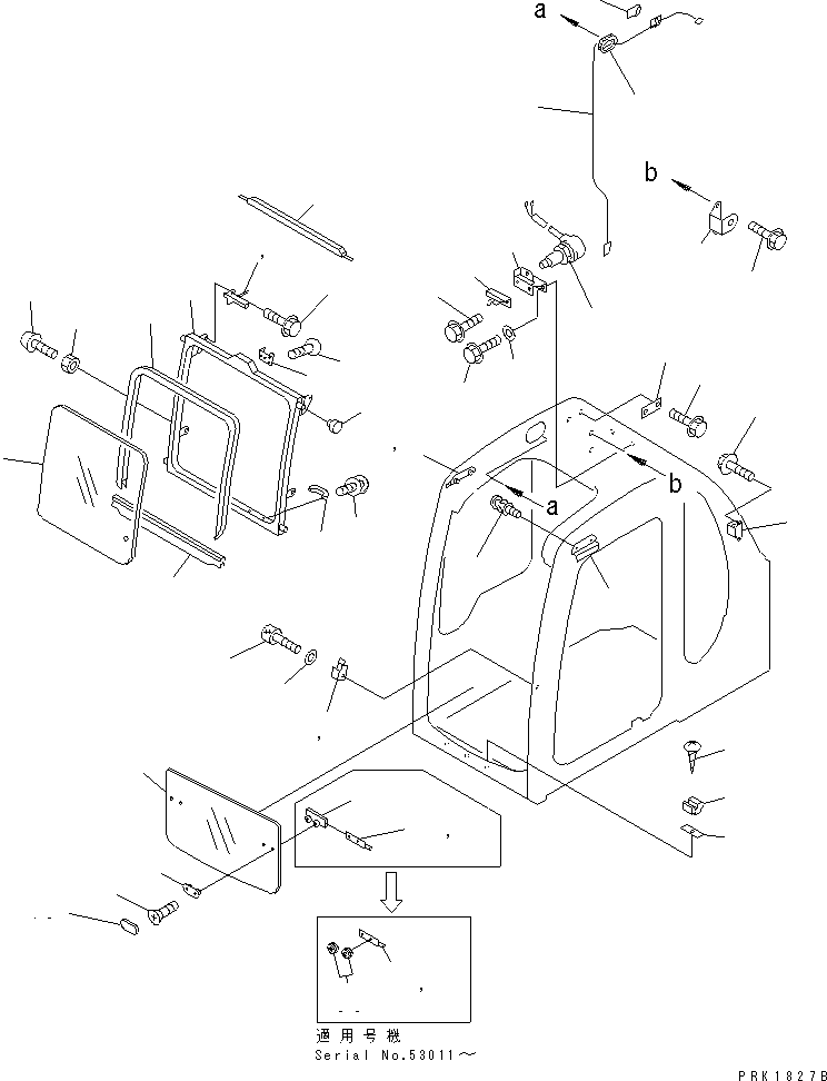 Komatsu parts book diagram for PC120-6H S/N 45001-UP: OPERATOR'S CAB (FRONT WINDOW)(#49269-59360)