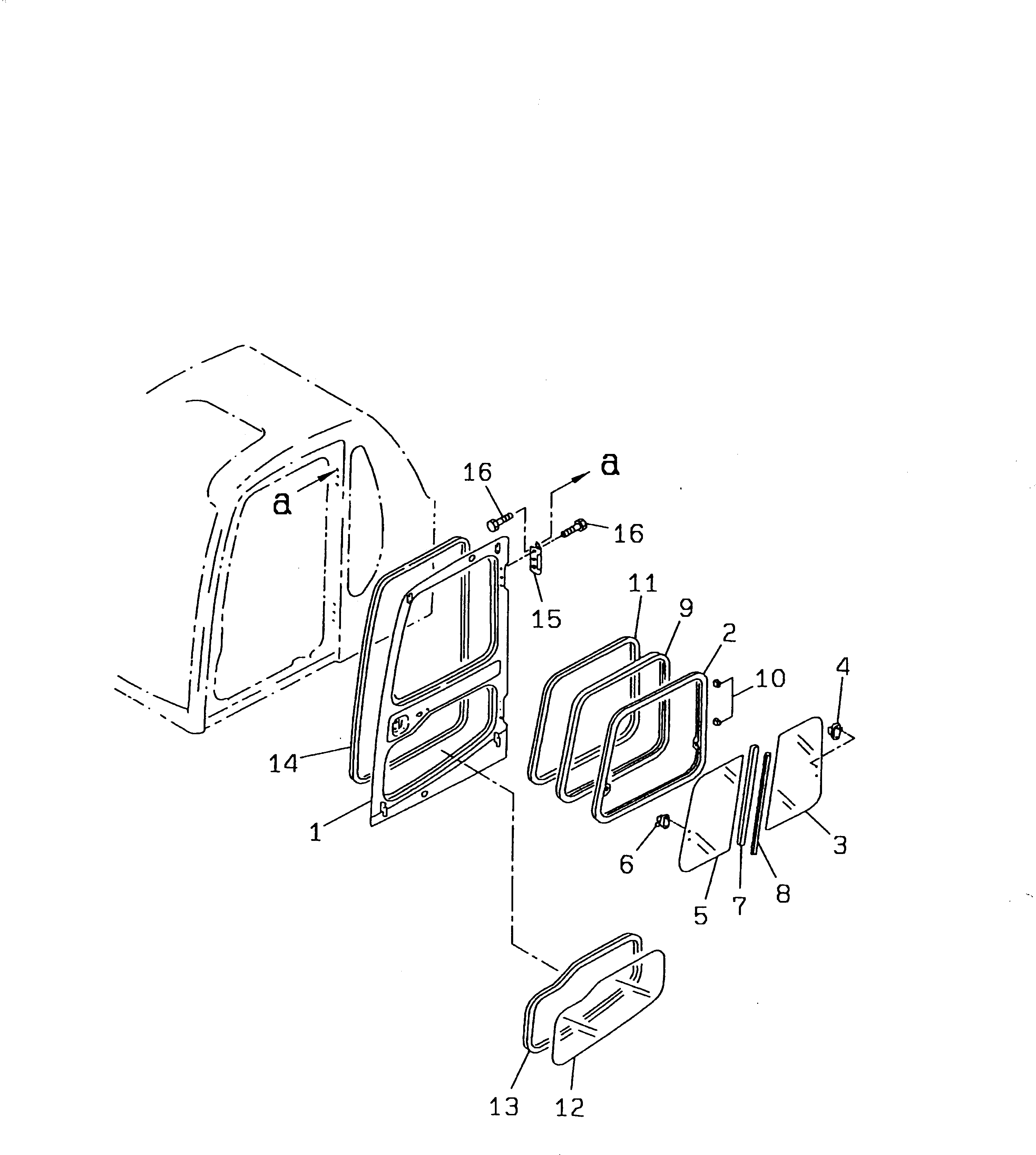 Komatsu parts book diagram for PC120-6H S/N 45001-UP: OPERATOR'S CAB (WITH AUTO PULL UP) (WITH GUARD) (DOOR)(#45001-64765)