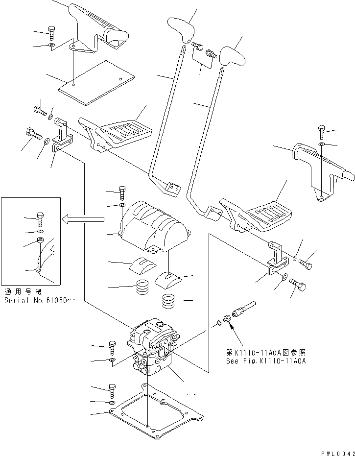 Komatsu parts book diagram for PC120-6H S/N 45001-UP: FLOOR FRAME (TRAVEL LEVER)(#57389-63524)