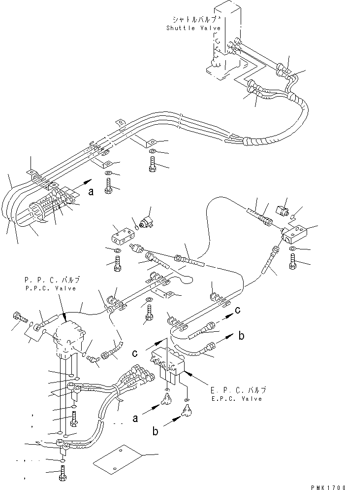 Komatsu parts book diagram for PC120-6H S/N 45001-UP: FLOOR (P.P.C. TRAVEL PIPING) (RADIO CONTROL SPEC.)(#53272-56999)