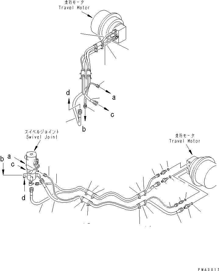 Komatsu parts book diagram for PC120-6H S/N 45001-UP: TRAVEL PIPING LOWER(#45001-49820)