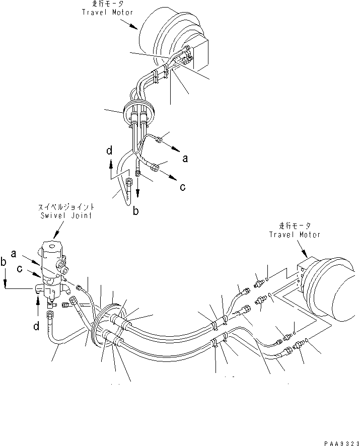 Komatsu parts book diagram for PC120-6H S/N 45001-UP: TRAVEL PIPING LOWER(#50201-56999)
