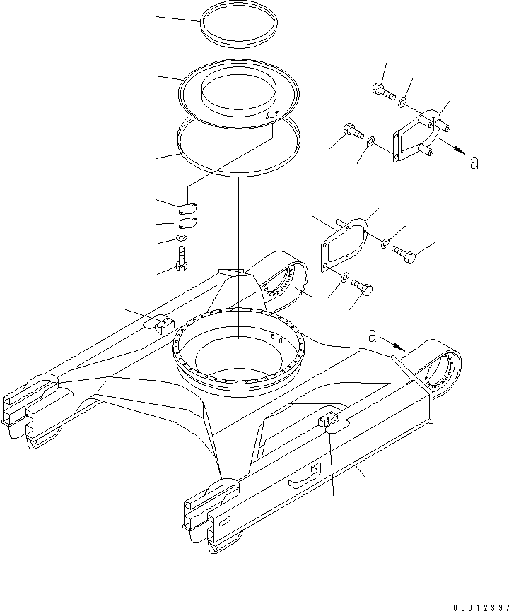 Komatsu parts book diagram for PC120-6H S/N 45001-UP: TRACK FRAME (WITH CENTER GUARD)(#49821-52400)