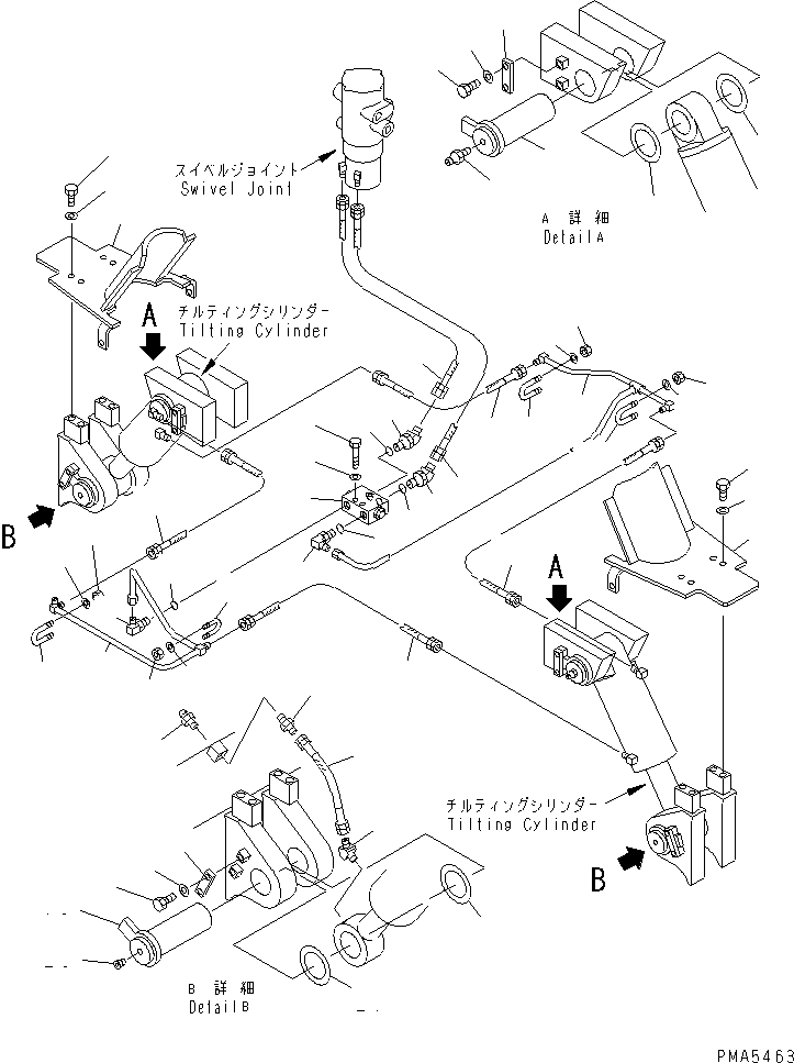 Komatsu parts book diagram for PC120-6H S/N 45001-UP: TILTING CYLINDER AND PIPING (PIPING AND PIN)(#45001-64839)