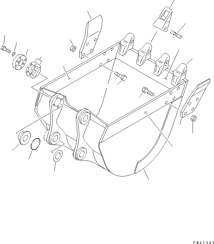 Komatsu parts book diagram for PC120-6H S/N 45001-UP: BUCKET ? 0.36M3 (CECE 0.33M3) 700MM (HORIZONTAL PIN TYPE)