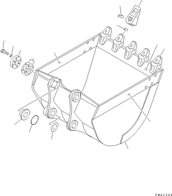 Komatsu parts book diagram for PC120-6H S/N 45001-UP: BUCKET ? 0.6M3 (CECE 0.55M3) 1000MM (VERTICAL PIN TYPE)