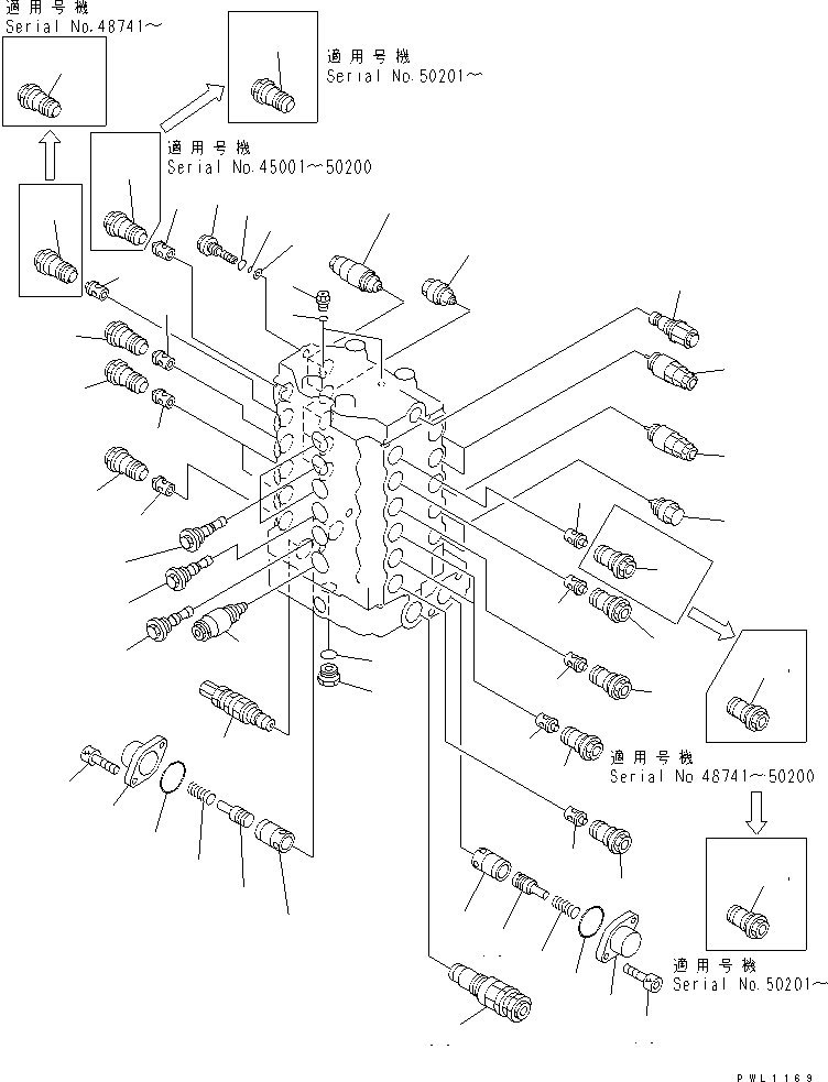 Komatsu parts book diagram for PC120-6H S/N 45001-UP: MAIN VALVE (2-ACTUATOR) (3/10)(#45001-53010)