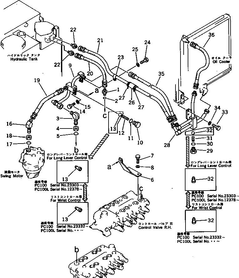 Excavators Komatsu / PC120-3 S/N 18001-UP (For U.S.A.)(pc120-bc) / HYDRAULIC PIPING (VALVE TO OIL COOLER TO TANK) (1/2)(#21100-)(180460 : 6507B)