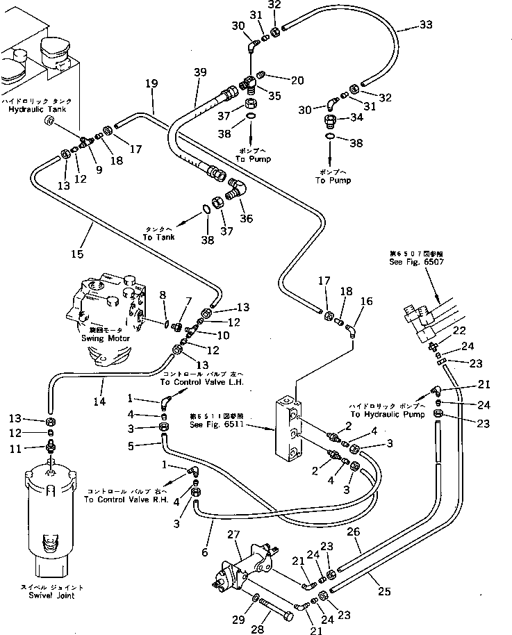 Excavators Komatsu / PC120-3 S/N 18001-UP (For U.S.A.)(pc120-bc) / HYDRAULIC PIPING (VALVE TO OIL COOLER TO TANK) (2/2) (WITHOUT    AUTO DECELERATION)(#21100-)(180500 : 6510A)