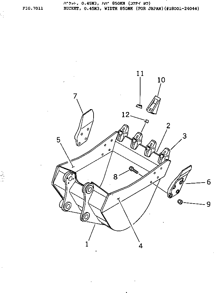 Excavators Komatsu / PC120-3 S/N 18001-UP (For U.S.A.)(pc120-bc) / BUCKET ? 0.45M3 ? WIDTH 850MM (EXCEPT JAPAN)(210070 : 7014)