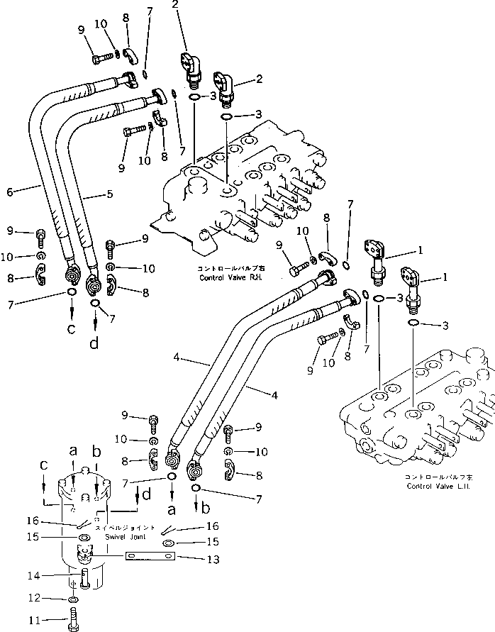 Komatsu parts book diagram for PC120S-3 S/N 18001-UP: HYDRAULIC PIPING (CONTROL VALVE TO/FROM SWIVEL JOINT)