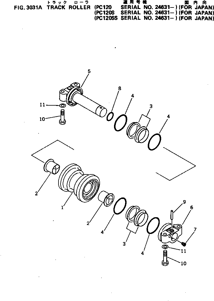 Komatsu parts book diagram for PC120S-3 S/N 18001-UP: TRACK ROLLER (FOR JAPAN)(#24631-)