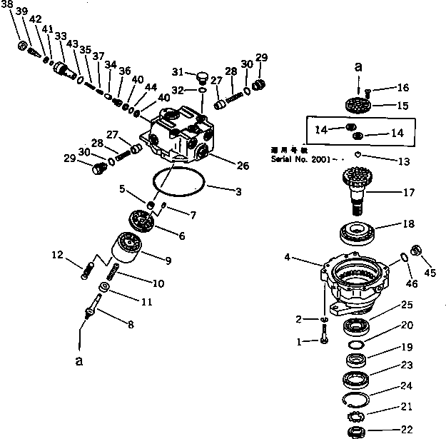 Komatsu parts book diagram for PC120S-3 S/N 18001-UP: SWING MOTOR (WITHOUT SWING MECHANICAL BRAKE)