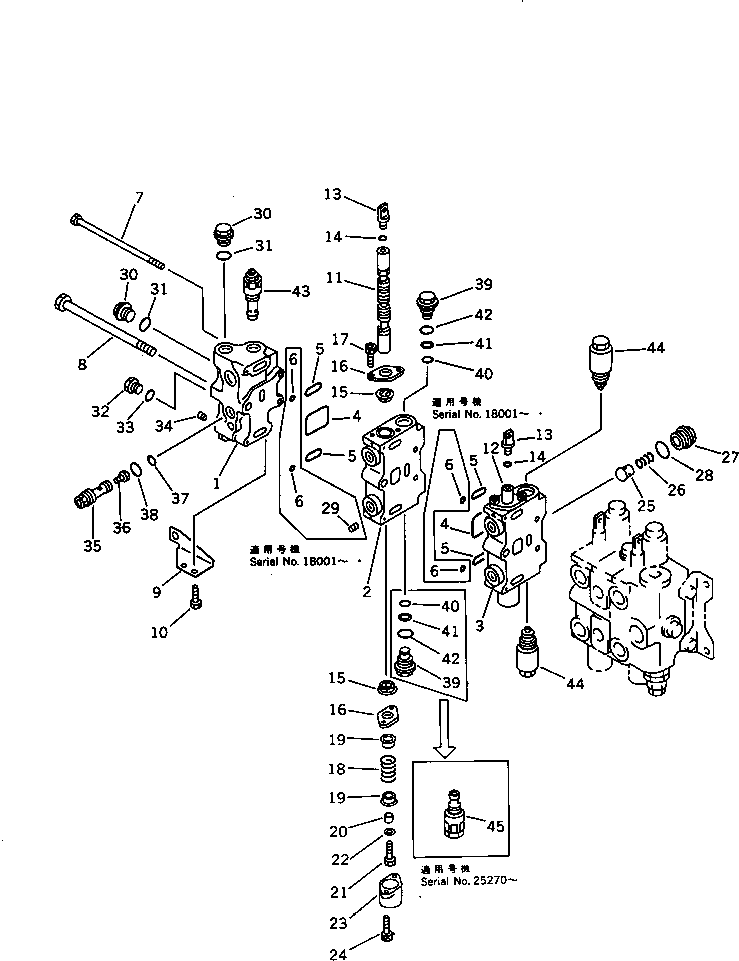 Excavators Komatsu / PC120S-3 S/N 18001-UP(pc120s-r) / CONTROL VALVE ? R.H. (1/4) (FOR LONG LEVER CONTROL)(180220 : 6205)