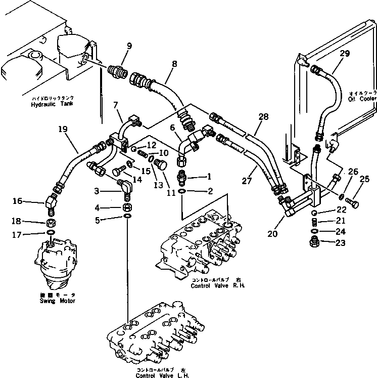 Excavators Komatsu / PC120S-3 S/N 18001-UP(pc120s-r) / HYDRAULIC PIPING (VALVE TO OIL COOLER TO TANK) (1/2)(#.-21099)(180450 : 6507A)