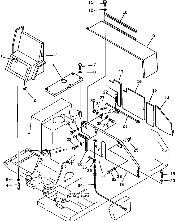 Komatsu parts book diagram for PC120S-3 S/N 18001-UP: MACHINERY COMPARTMENT (2/4)(#18001-21099)