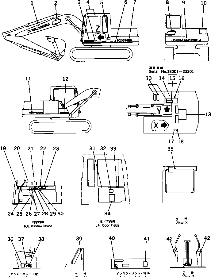 Excavators Komatsu / PC120S-3 S/N 18001-UP(pc120s-r) / MARKS AND PLATES (FOR LONG LEVER CONTROL)(270090 : 9151)