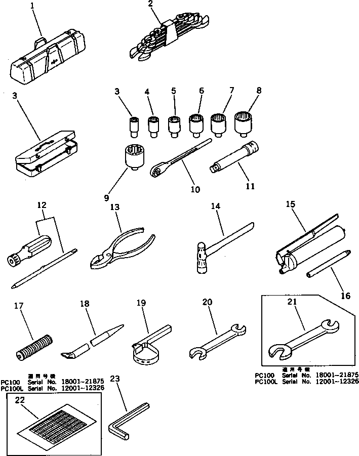 Excavators Komatsu / PC120S-3 S/N 18001-UP(pc120s-r) / TOOL (FOR JAPAN)(270110 : 9991)