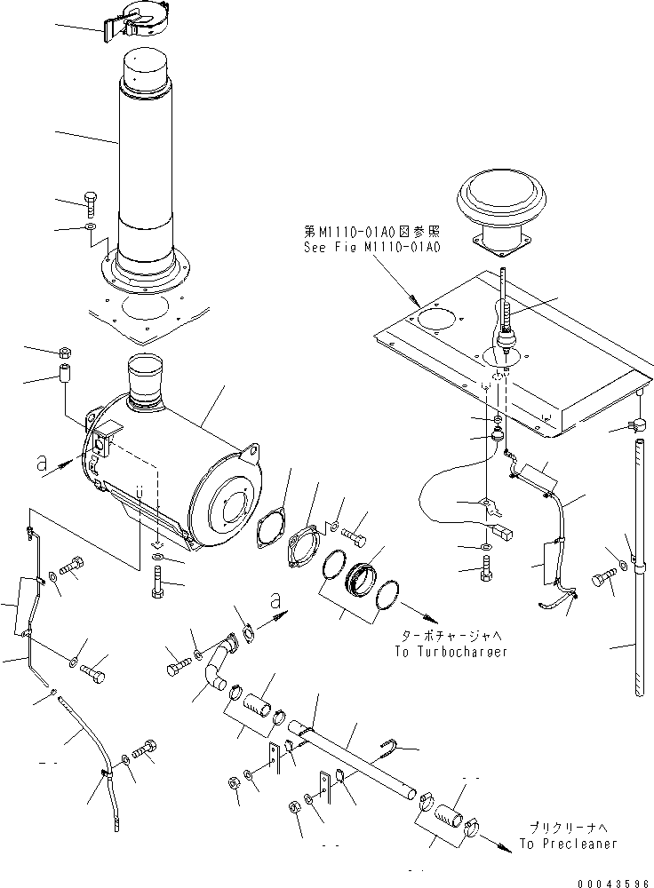 Komatsu parts book diagram for PC1250SP-8 S/N 30001-30157 (ecot3, For SP): EXHAUST(#30001-30004)