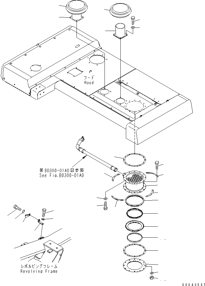 Komatsu parts book diagram for PC1250SP-8 S/N 30001-30157 (ecot3, For SP): EXHAUST (PRECLEANER)(#30001-30004)
