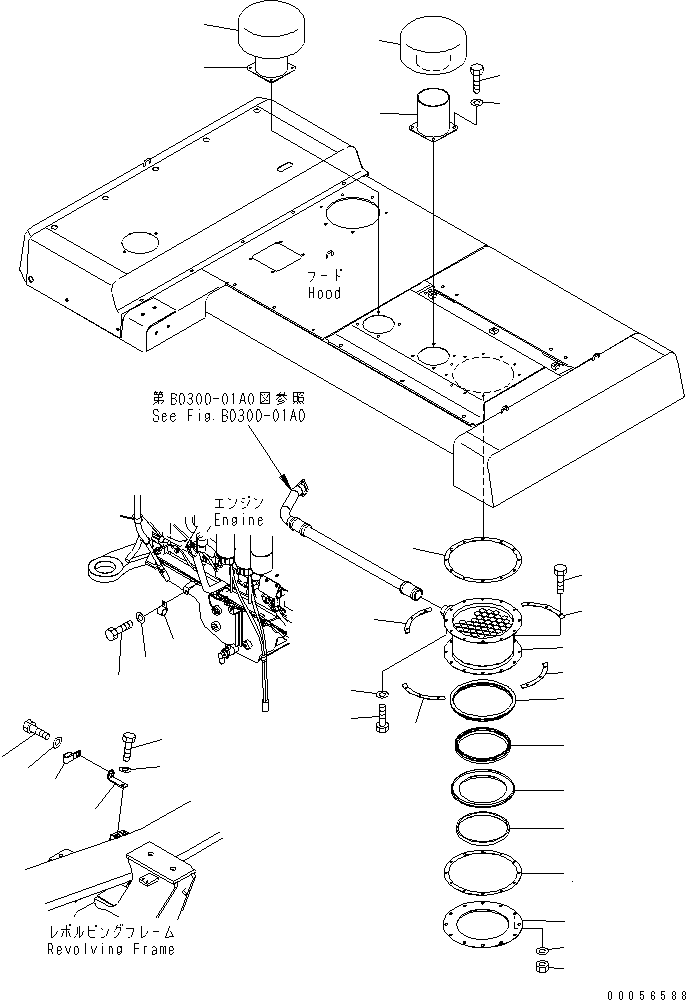 Komatsu parts book diagram for PC1250SP-8 S/N 30001-30157 (ecot3, For SP): EXHAUST (PRECLEANER) (SANDY AND DUSTY TERRAIN SPEC.)(#30001-)