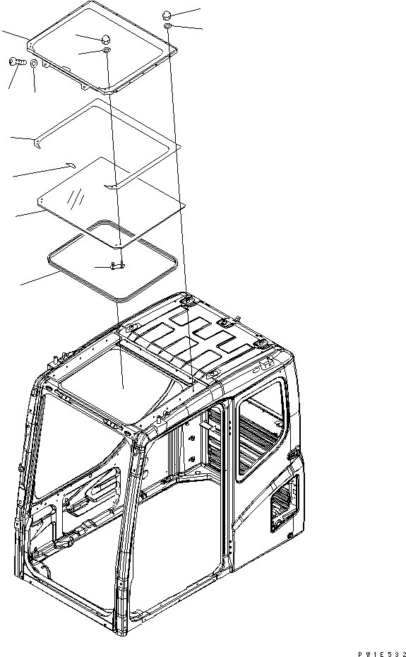 Komatsu parts book diagram for PC1250SP-8 S/N 30001-30157 (ecot3, For SP): OPERATOR'S CAB (ROOF WINDOW) (PULL UP WINDOW)(#30001-)