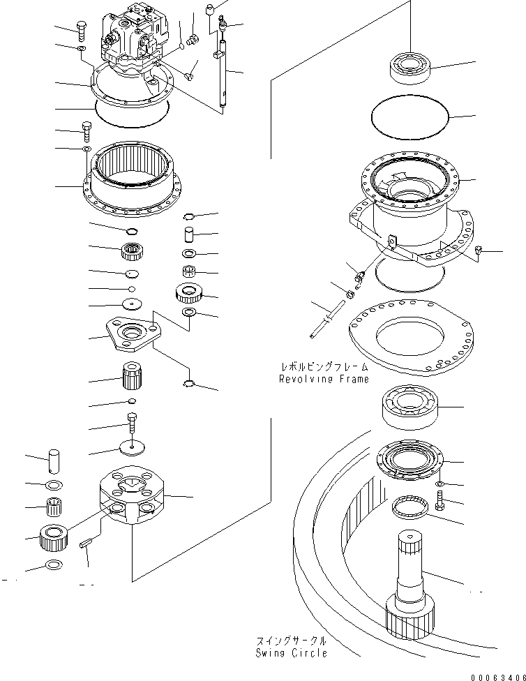 Komatsu parts book diagram for PC1250SP-8 S/N 30001-30157 (ecot3, For SP): SWING MACHINERY (FRONT)(#30052-)